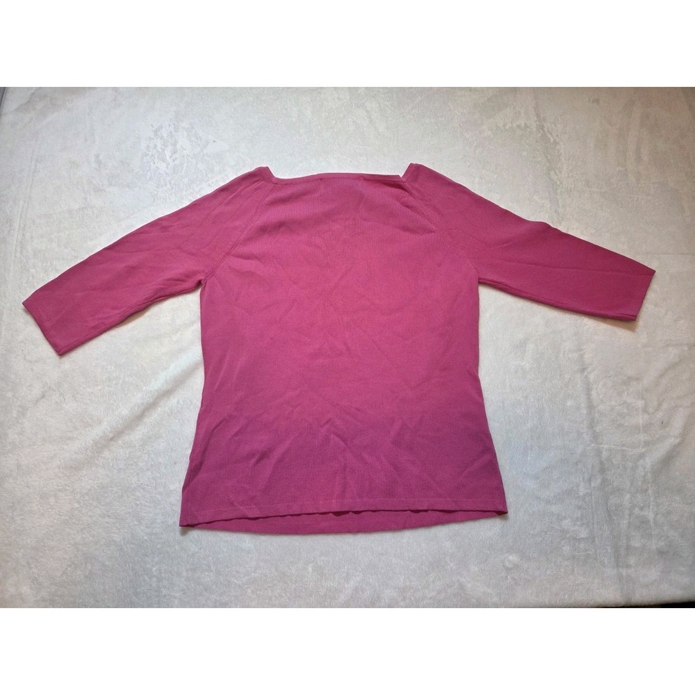 221 EURO-X Women's Pink Knit Sweater Top Size L 3/4 Sleeve Square Neck Stretch